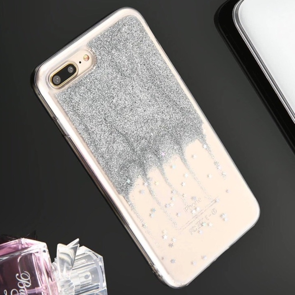 NWT iPhone 7 Silver Glitter Liquid Star Soft Case